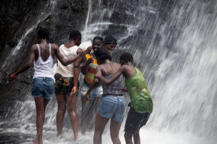 Kintampo Waterfalls<br>Enjoying the water splashing down