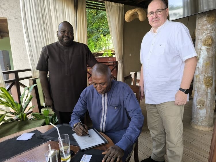 Memorable moment for ABQA and GhanaTRVL Memorable moment after the signing of the MoU covered by a group picture with Mr. Yeboah, Mr. Adu and Mr. van Bussel, Chairman of the Advisory Board of GhanaTRVL