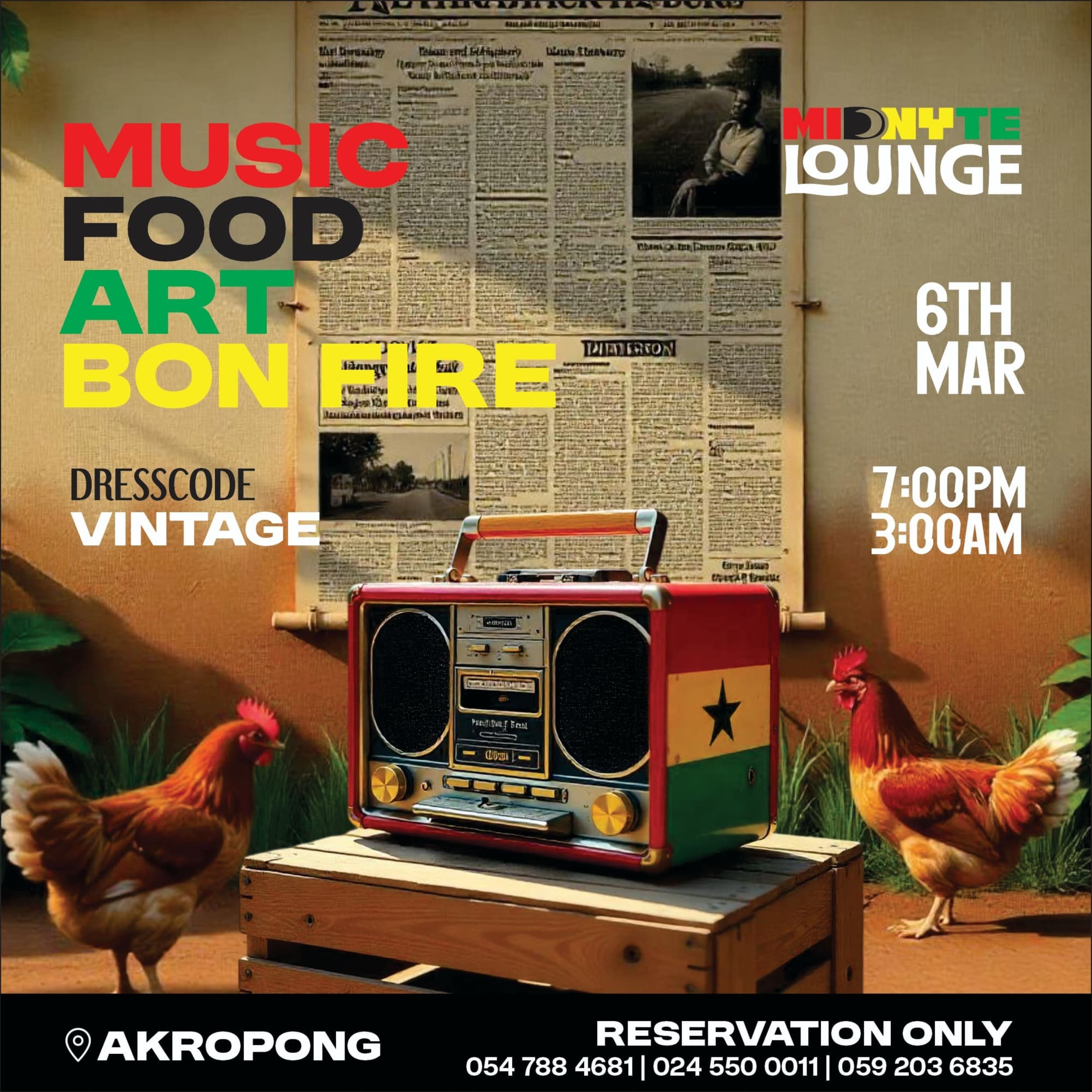 Music, Food, Art, Bonfire